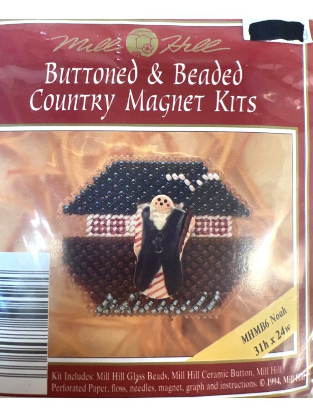 Mill Hill Buttoned & Beaded Country Magnet Kit Noah 3 1/2" X 2 1/4" Craft Kit